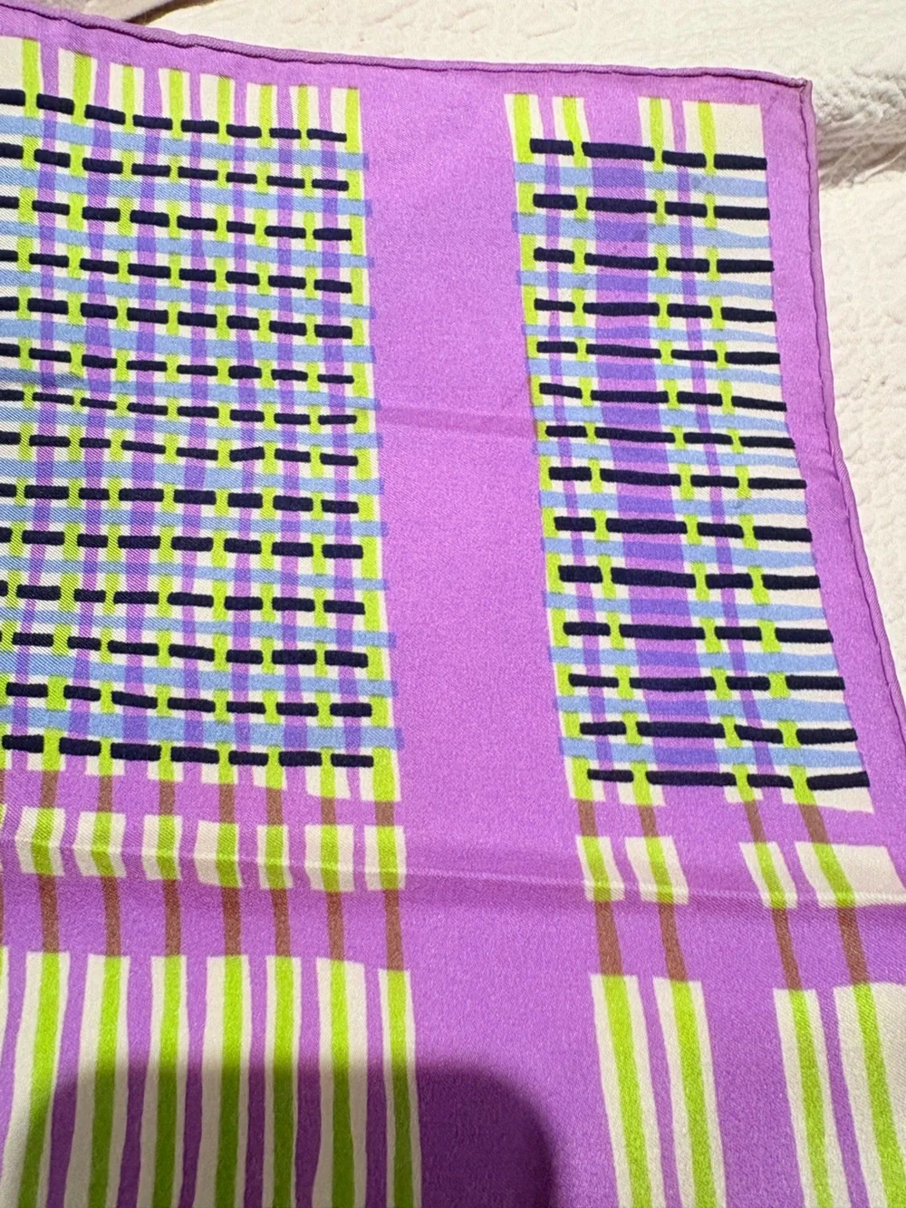 RARE VINTAGE CHRISTIAN DIOR SILK SCARF BLUE PURPLE GREEN BLACK POPPIES PLAID 30”